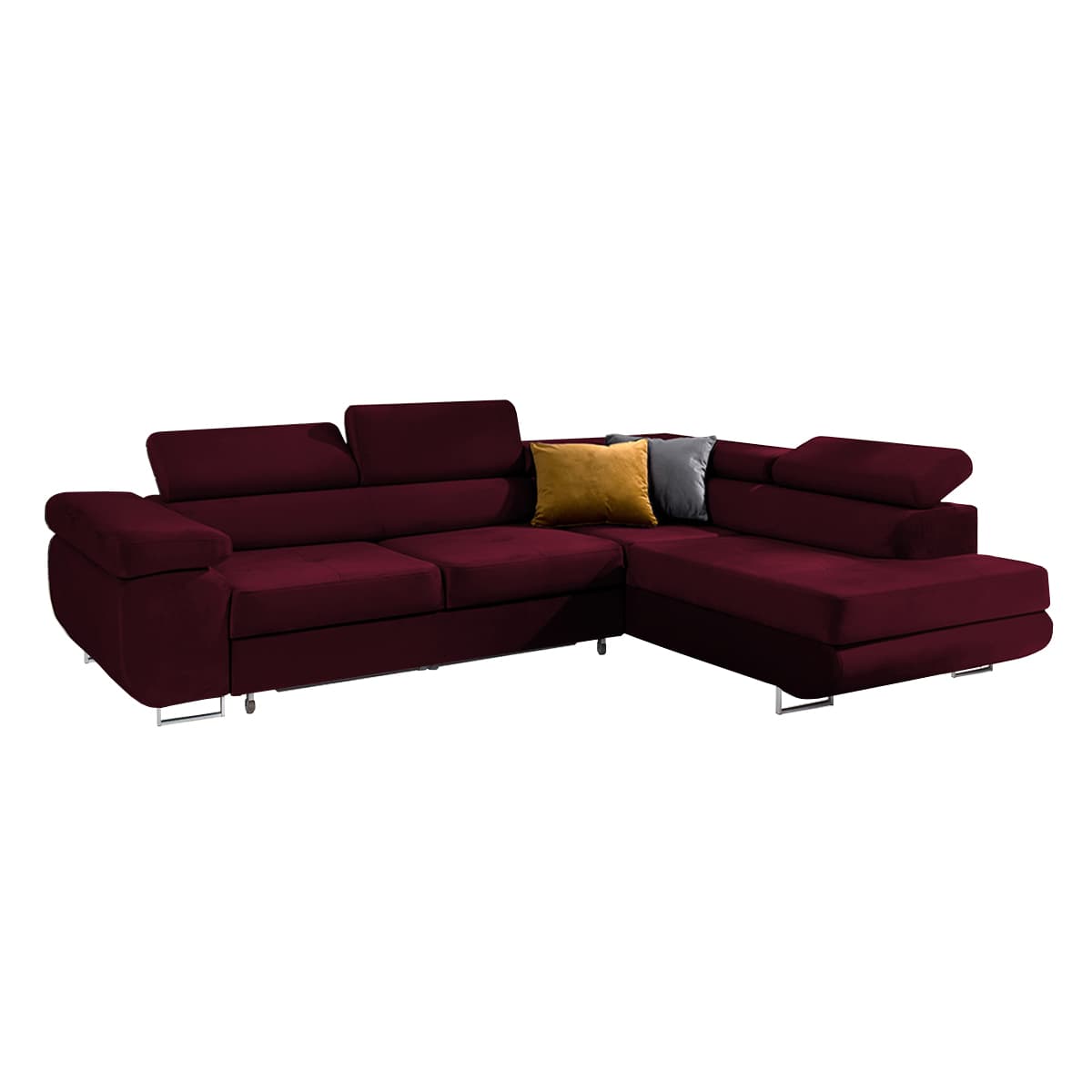 Canapé d'angle convertible droit 4 places Wilson velours Bordeaux