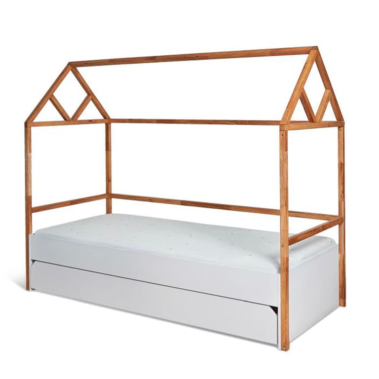 Lit cabane 90x200 sommier et tiroir inclus Bellamy Lotta Blanc