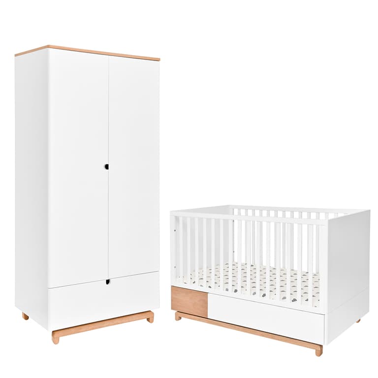 Lit évolutif 70x140 et armoire 2 portes Bellamy Nomi Blanc et bois