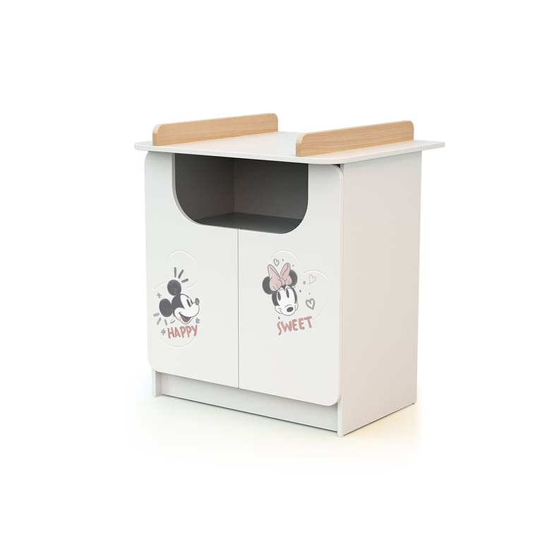 Commode 2 portes avec plan Ă langer AT4 Disney Happy Days Mickey Blanc et HĂȘtre