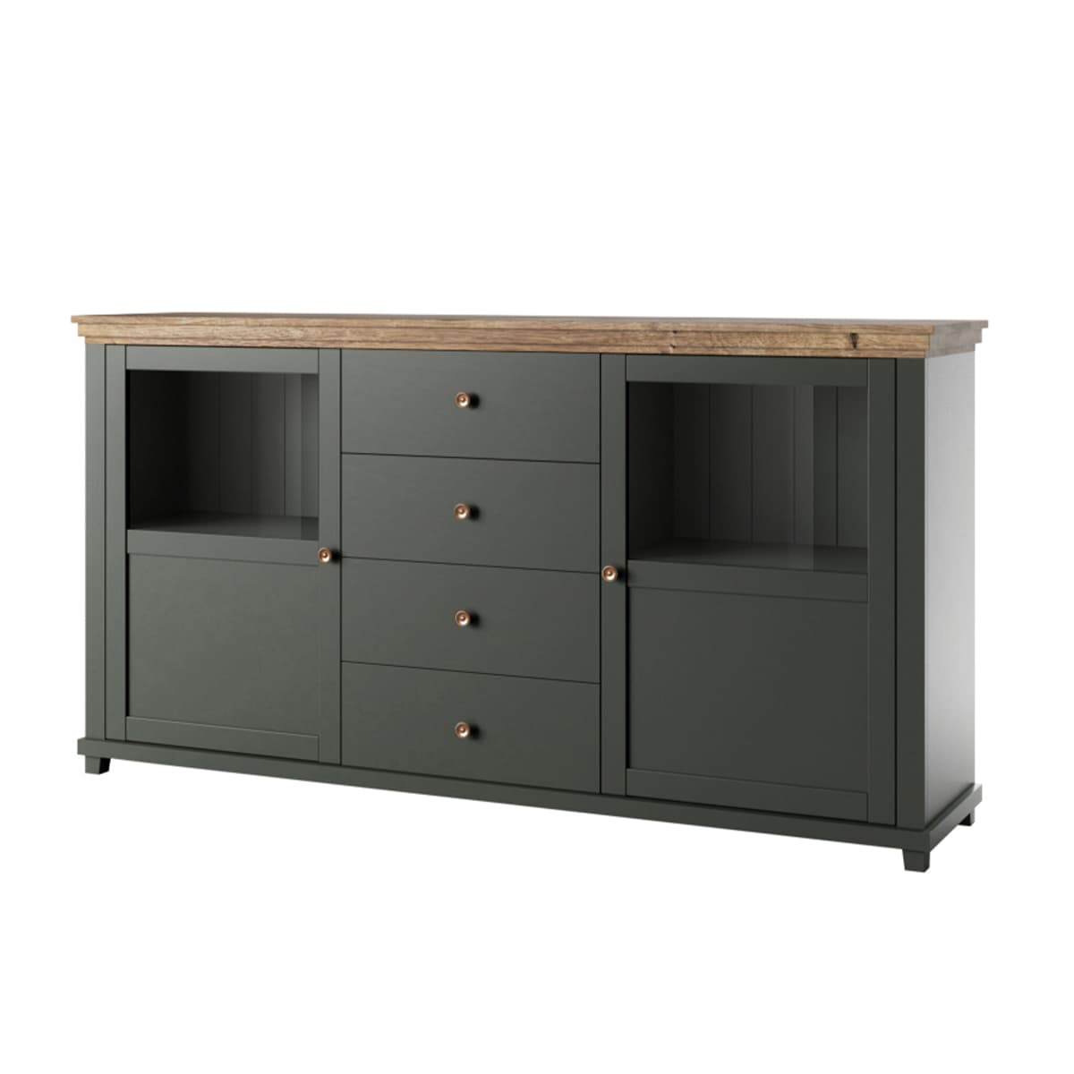 Buffet 2 portes 4 tiroirs Martin Vert et Bois