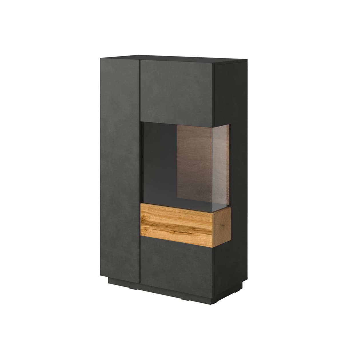 Vaisselier 2 portes ouverture droite Andrea Gris anthracite et Bois