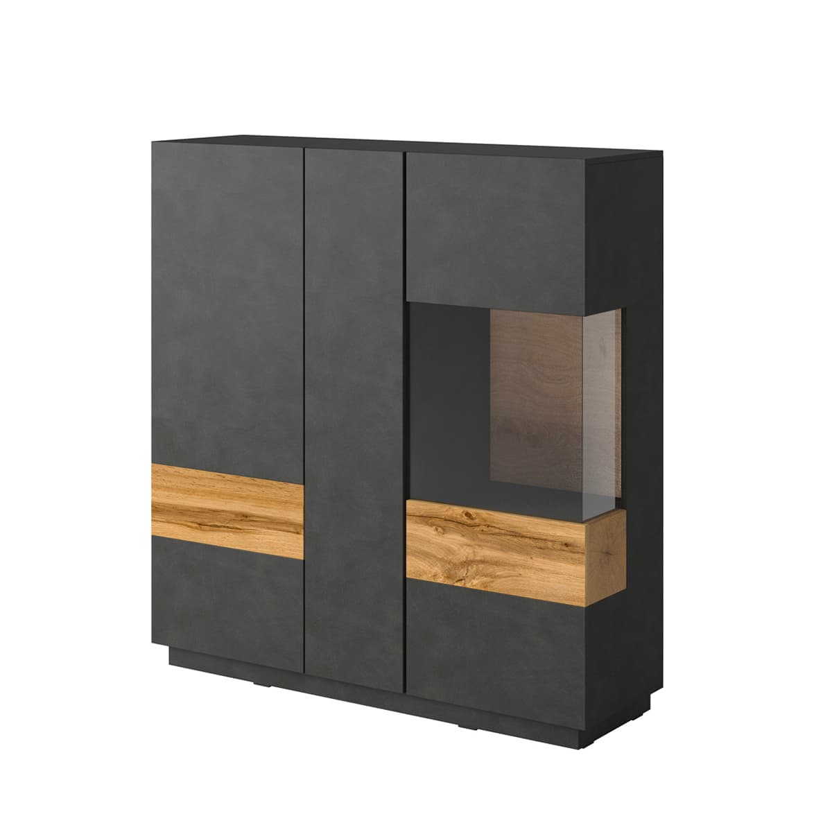 Vaisselier 3 portes Andrea Gris anthracite et Bois