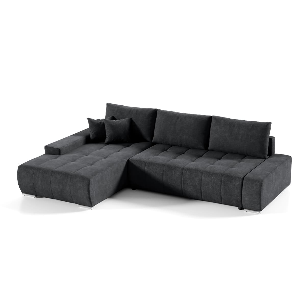 Canapé d'angle convertible gauche 4 places avec coffre Jonas Gris anthracite