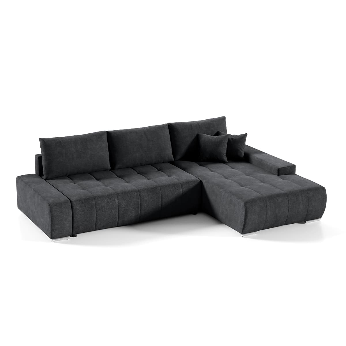 Canapé d'angle convertible droit 4 places avec coffre Jonas Gris anthracite