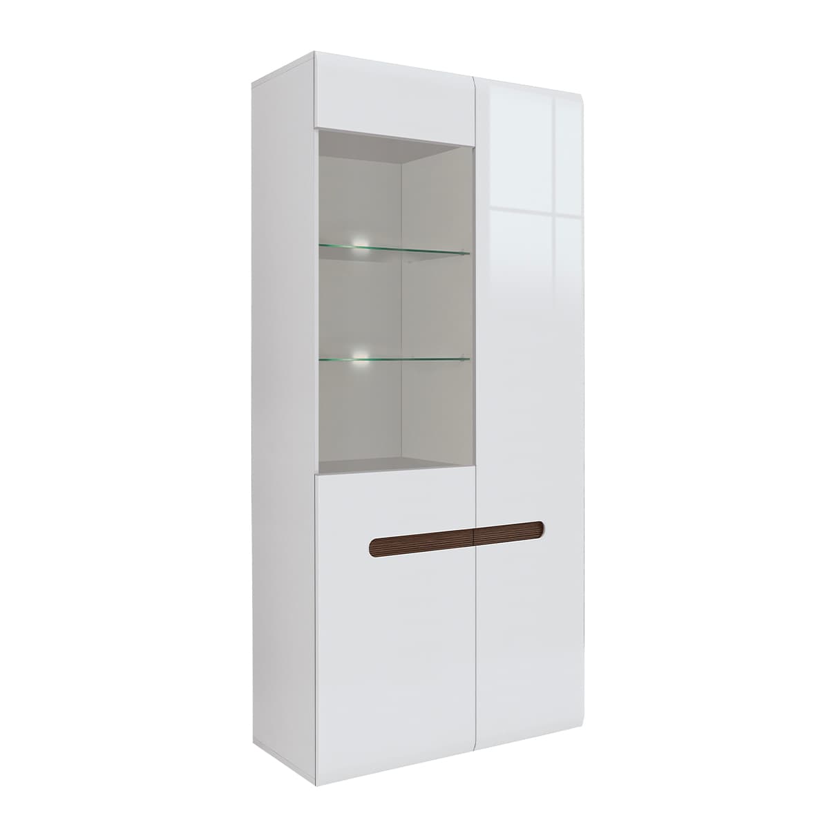 Vaisselier 2 portes avec LED Darrel Blanc laqué et Bois