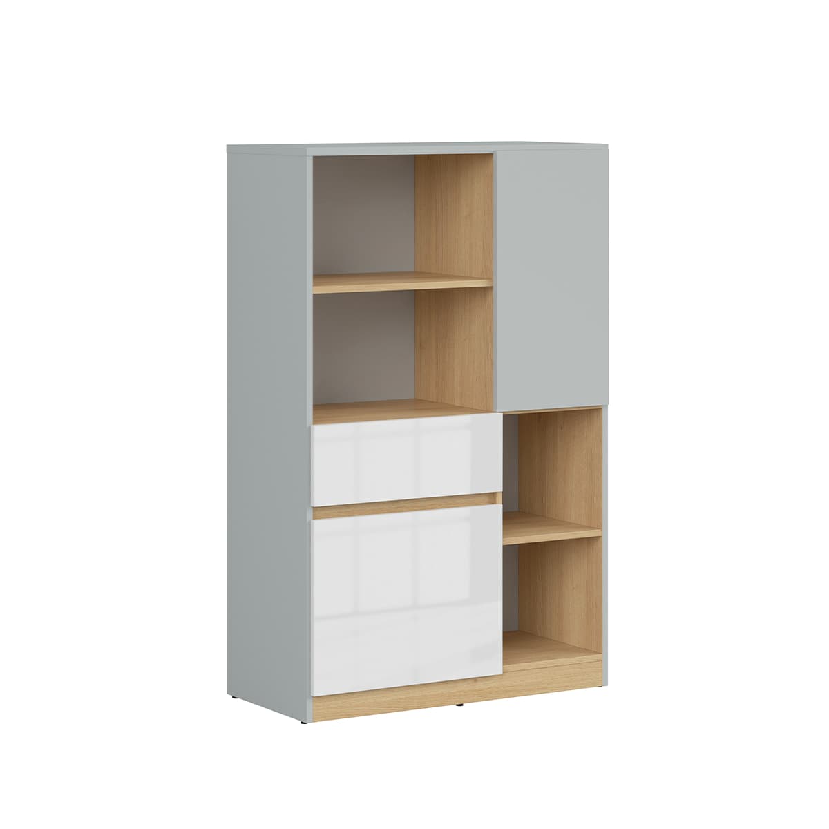 Petite bibliothèque 2 portes 1 tiroir Pop Gris et Blanc