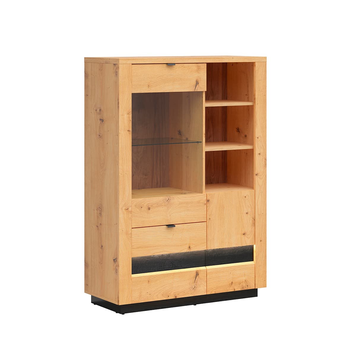 Vaisselier 2 portes 2 tiroirs avec LED Glenn Bois et Noir