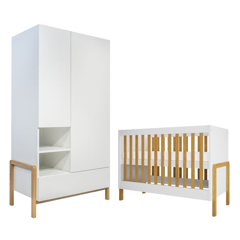 Lit bébé 60x120 et armoire 2 portes Kocot Kids Victor - Blanc et Chêne