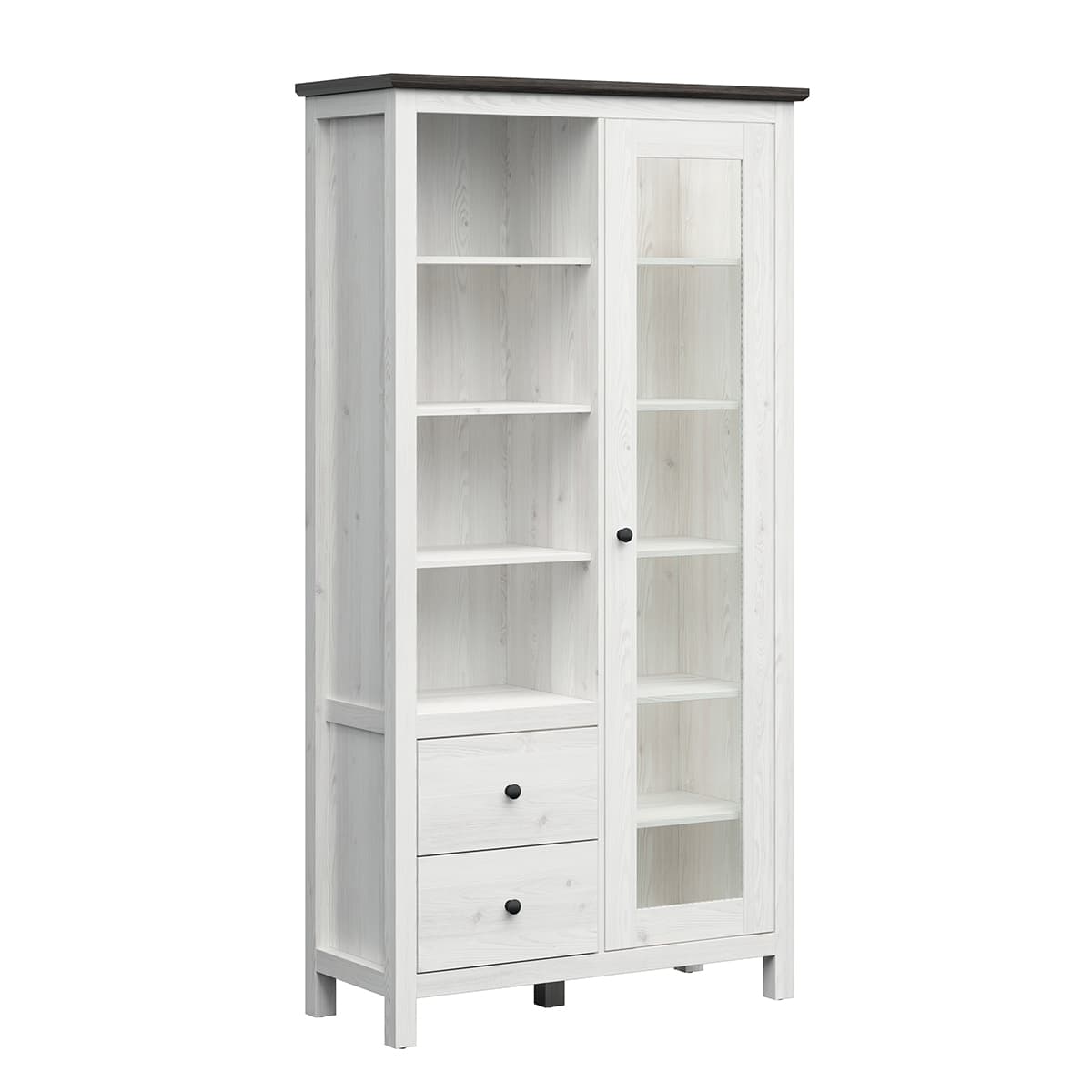 Vaisselier 1 porte 2 tiroirs avec LED Duck Blanc et Bois foncé