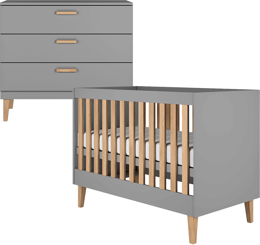 Lit bébé 60x120 et commode Kocot Kids Kubi - Gris