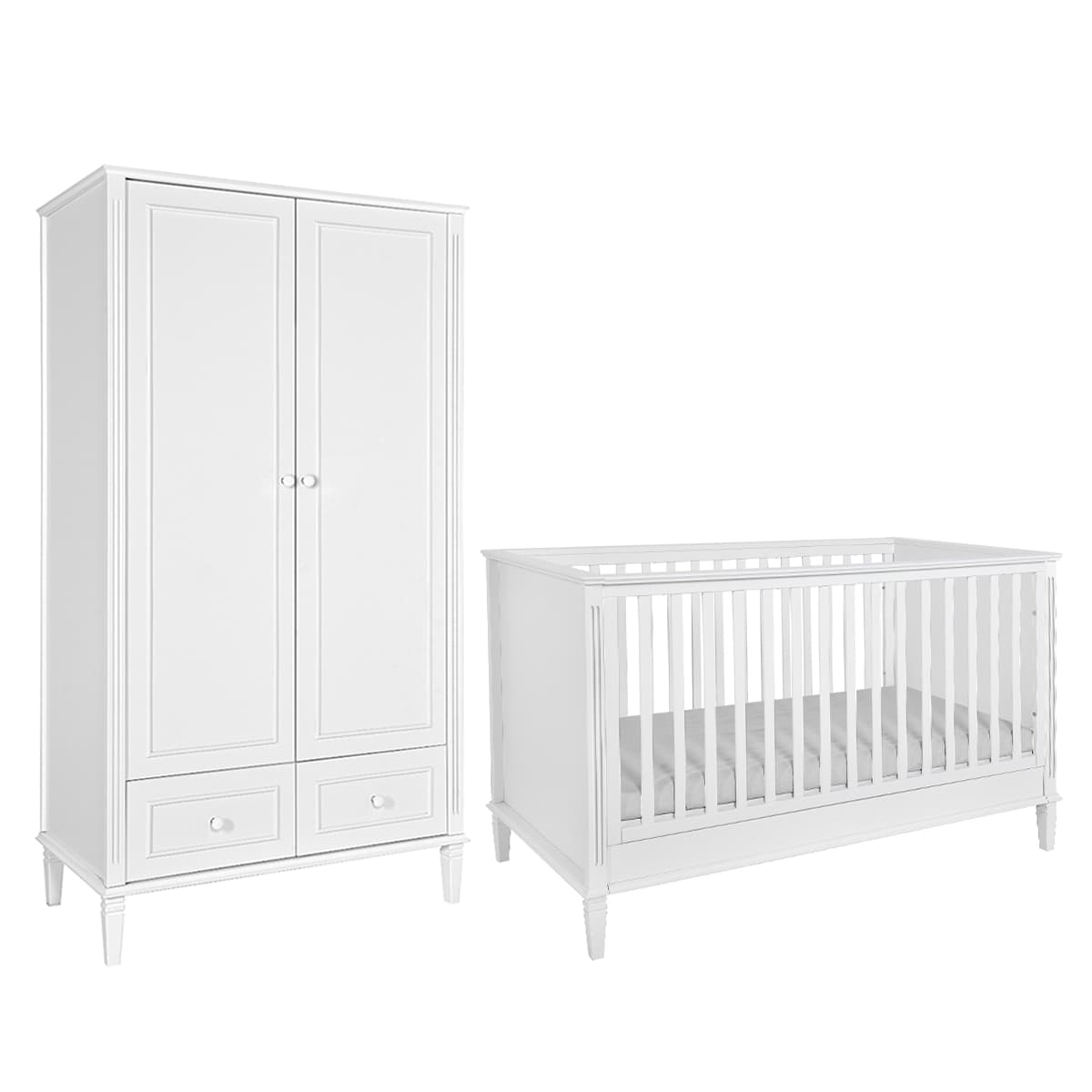 Lit évolutif 70x140 et armoire 2 portes Novelies Bianka Blanc