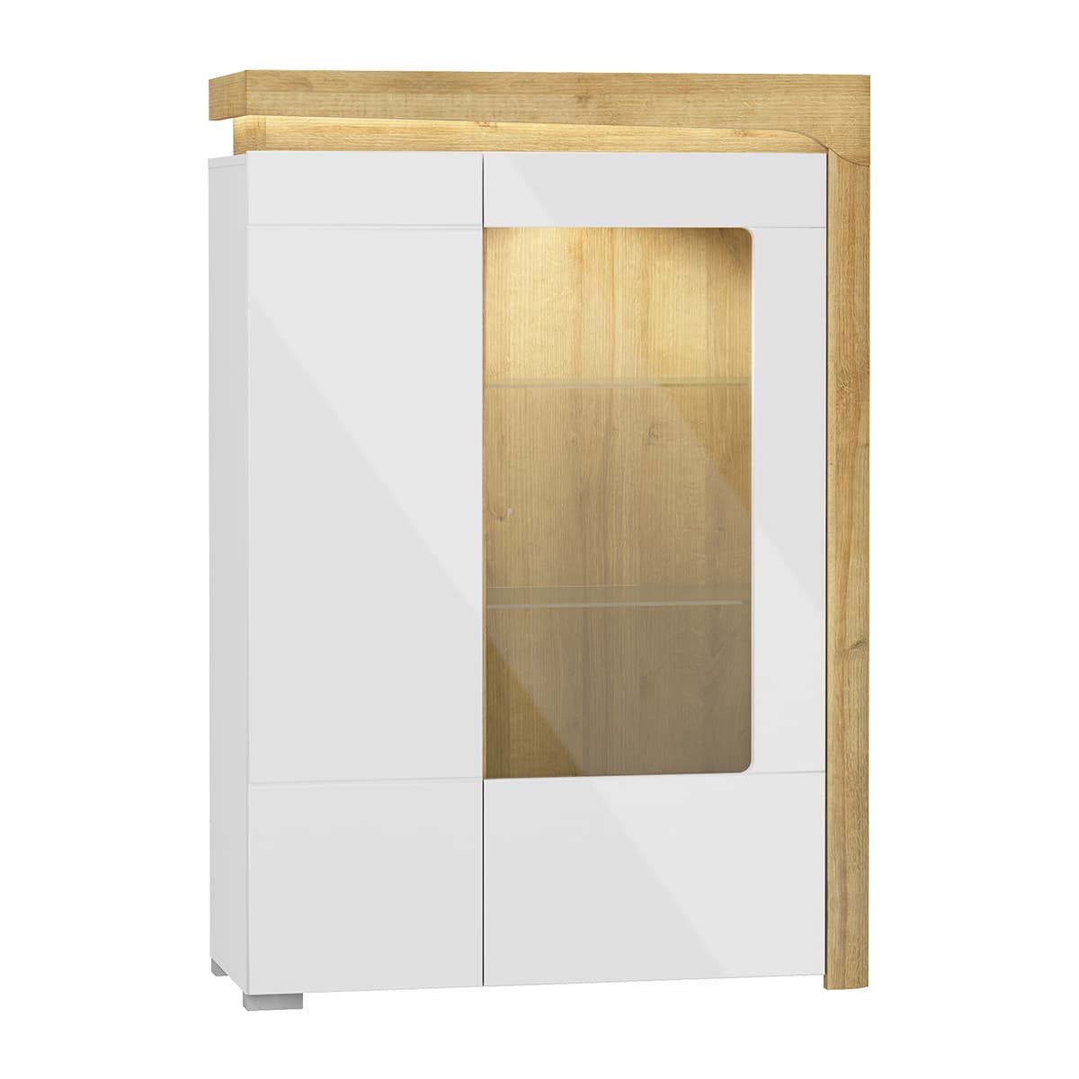 Vaisselier 2 portes droite LED inclus Teo Blanc et Bois