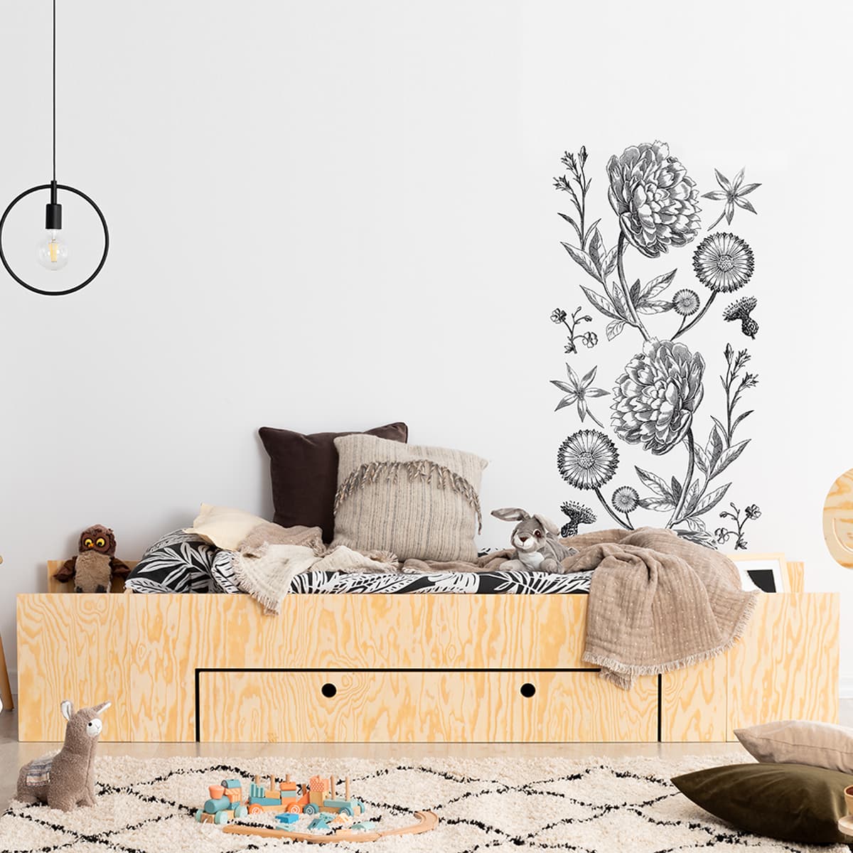 Lit 90x200 sommier et tiroir inclus Tristan Bois