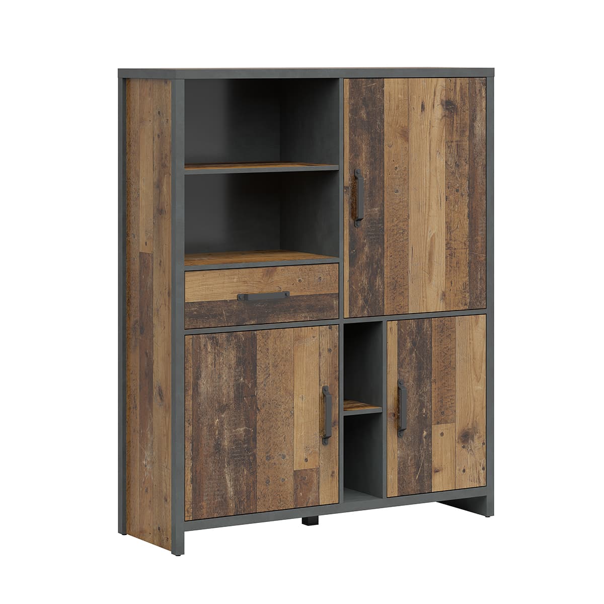 Bibliothèque 3 portes 1 tiroir Paul Bois et Gris anthracite