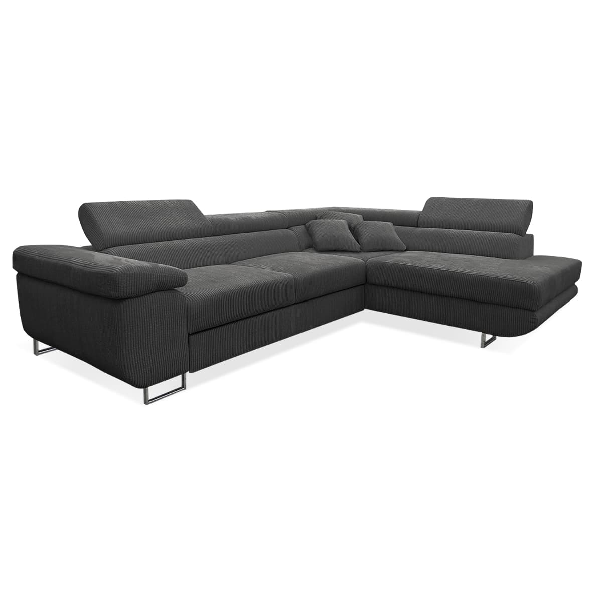 Canapé d'angle convertible droit 4 places coffre Martin velours côtelé Gris foncé