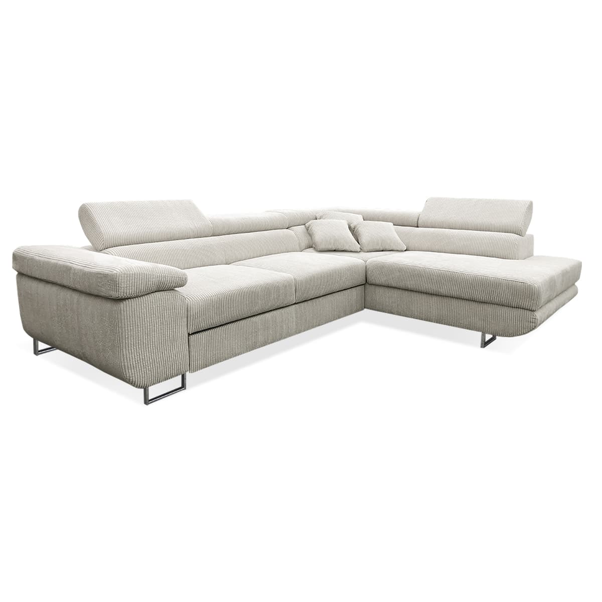 Canapé d'angle convertible droit 4 places coffre Martin velours côtelé Blanc Cassé