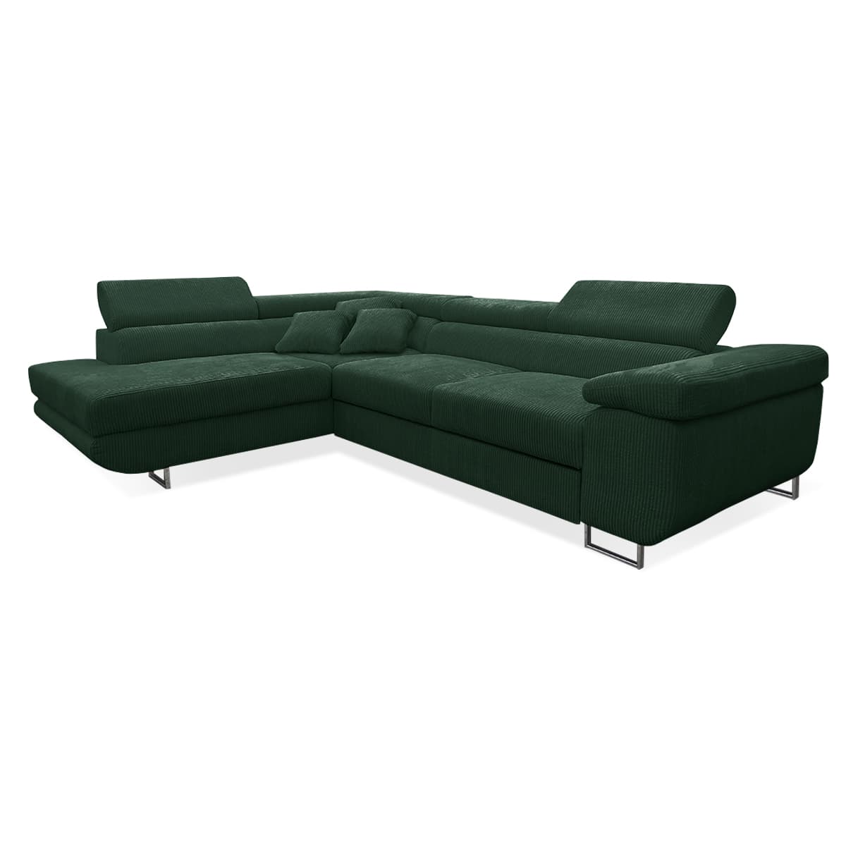 Canapé d'angle convertible gauche 4 places coffre Martin velours côtelé Vert Sapin
