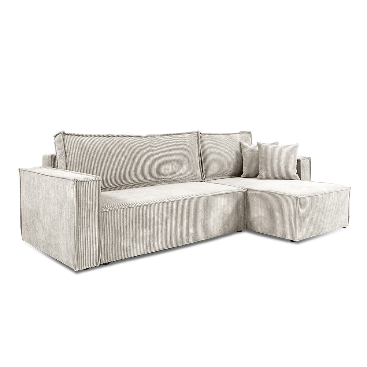 Canapé d'angle réversible convertible 3 places Ezekiel velours côtelé Blanc Cassé