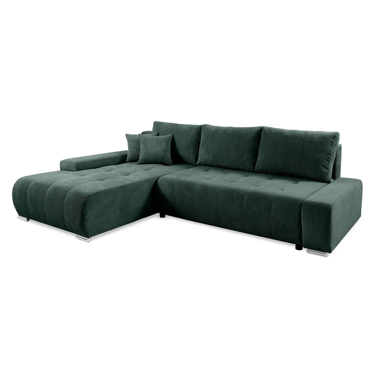 Canapé d'angle convertible gauche 4 places coffre Jonas velours côtelé Vert Sapin