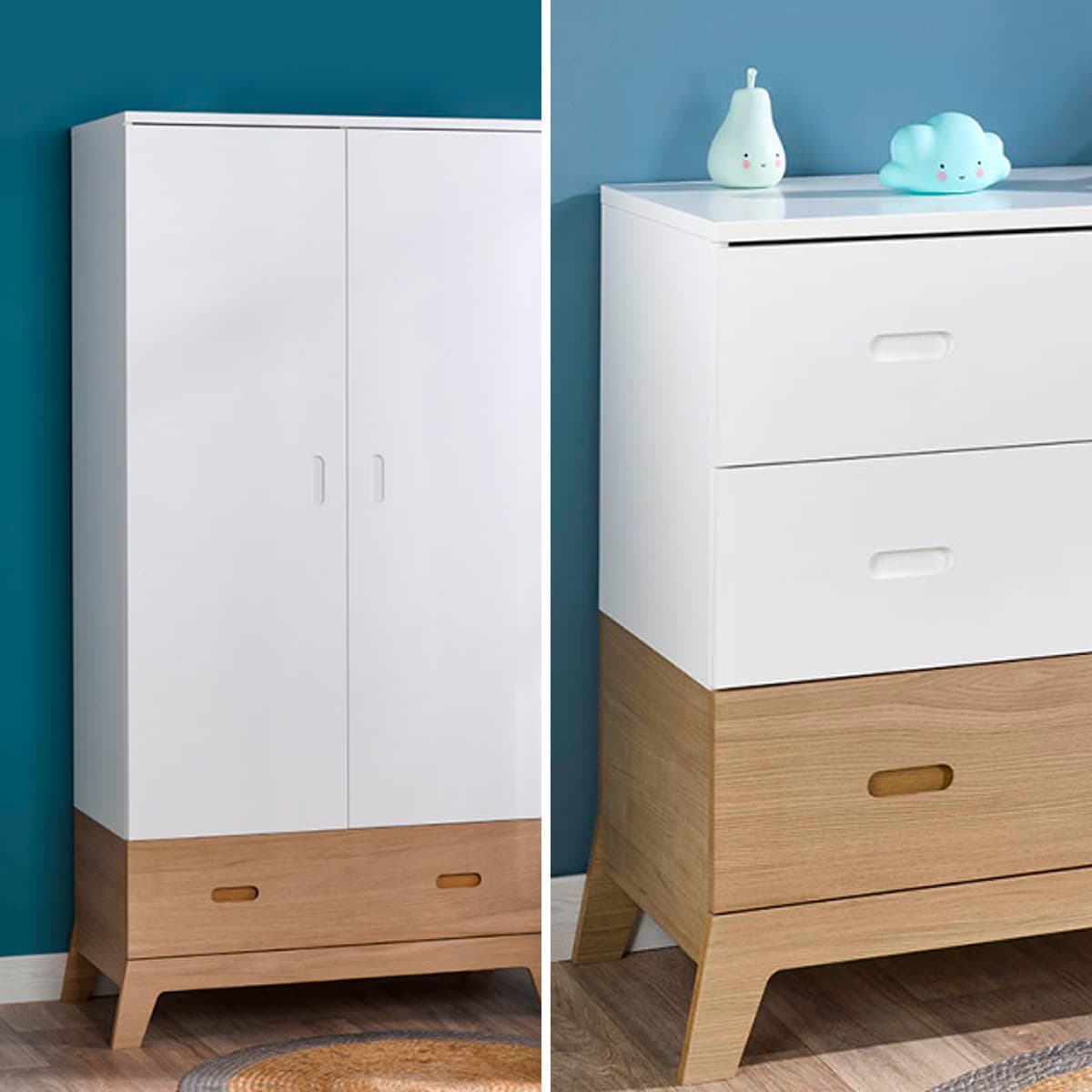 Commode et Armoire 2 portes Bébé Provence Archipel - Blanc Chêne