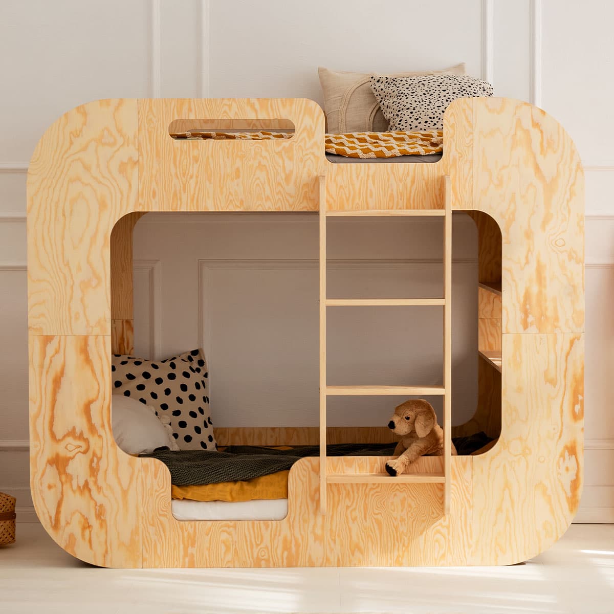 Lit superposé 90x200 échelle à droite sommier inclus Nadège Bois