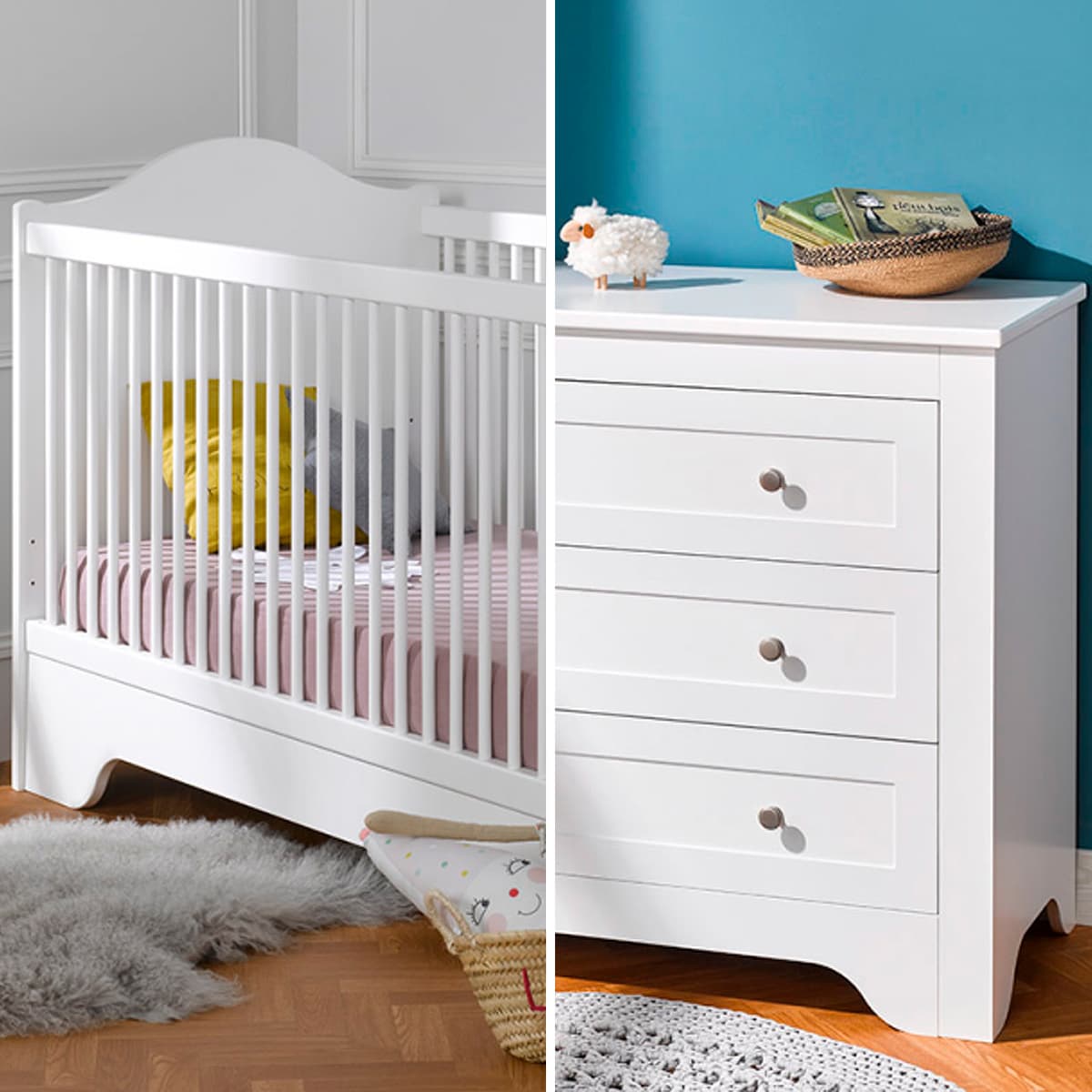 Lit bébé évolutif et Commode à langer Bébé Provence Occitane Blanc