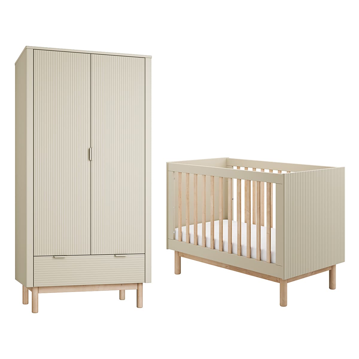 Lit évolutif 60x120 et armoire 2 portes Pinio Miloo Champagne