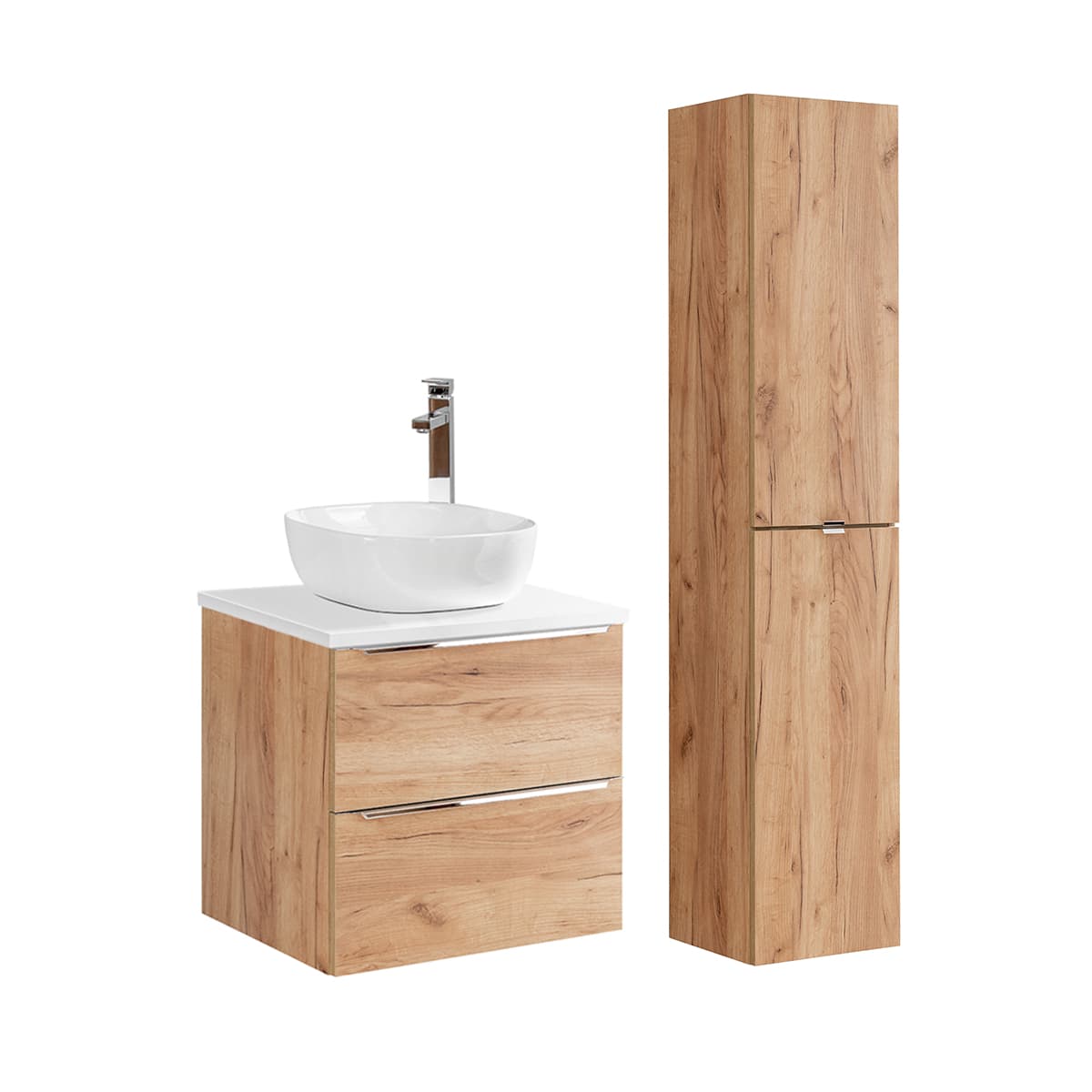 Ensemble meuble simple vasque 60cm et colonne April Bois et Blanc