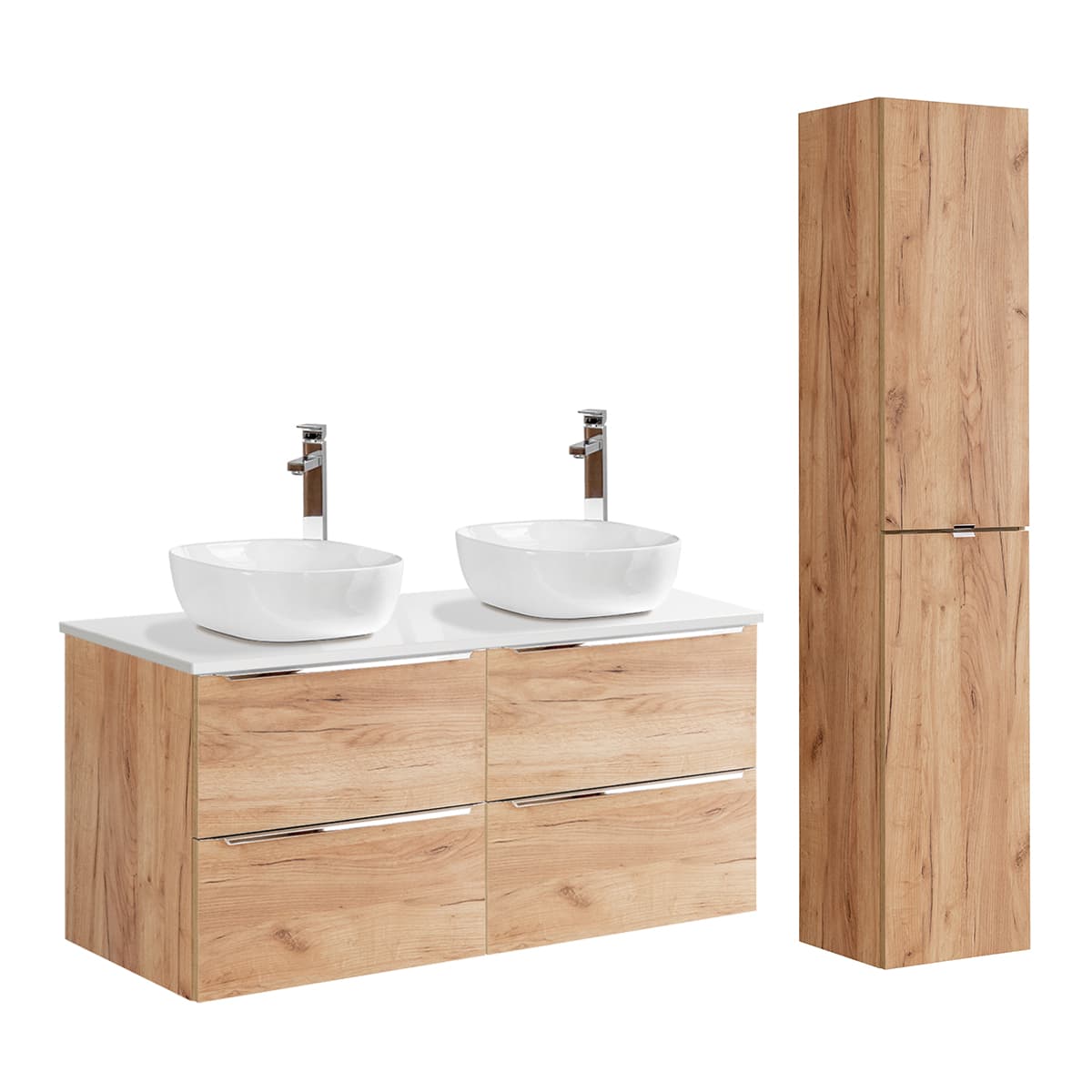 Ensemble meuble double vasque 120cm et colonne April Bois et Blanc