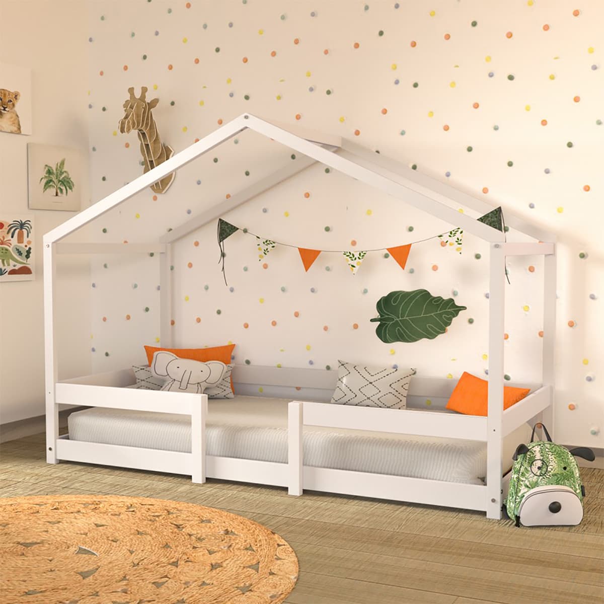 Lit cabane 90x190 sommier inclus Célia Blanc