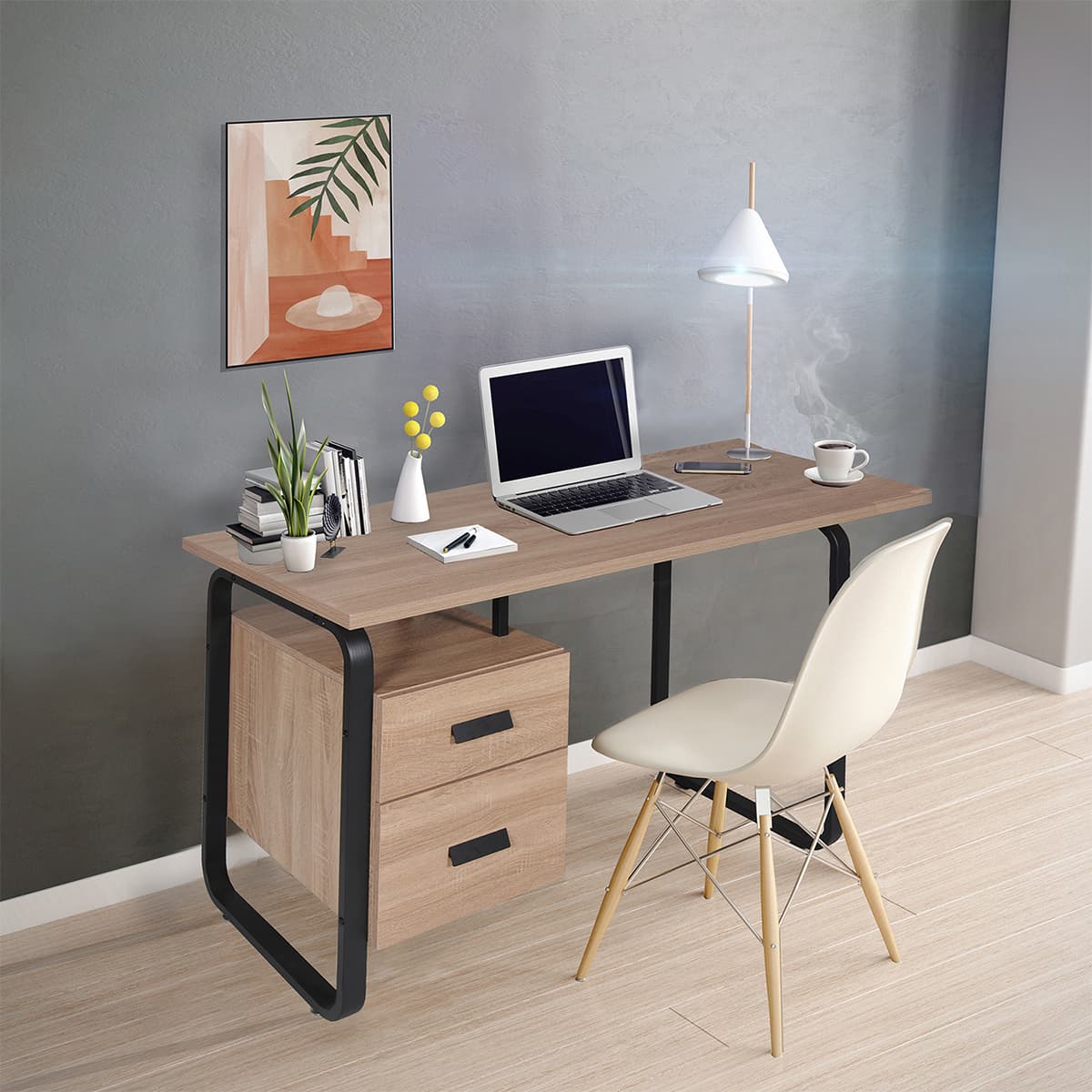 Bureau 2 tiroirs Austin Bois blanchi et Noir