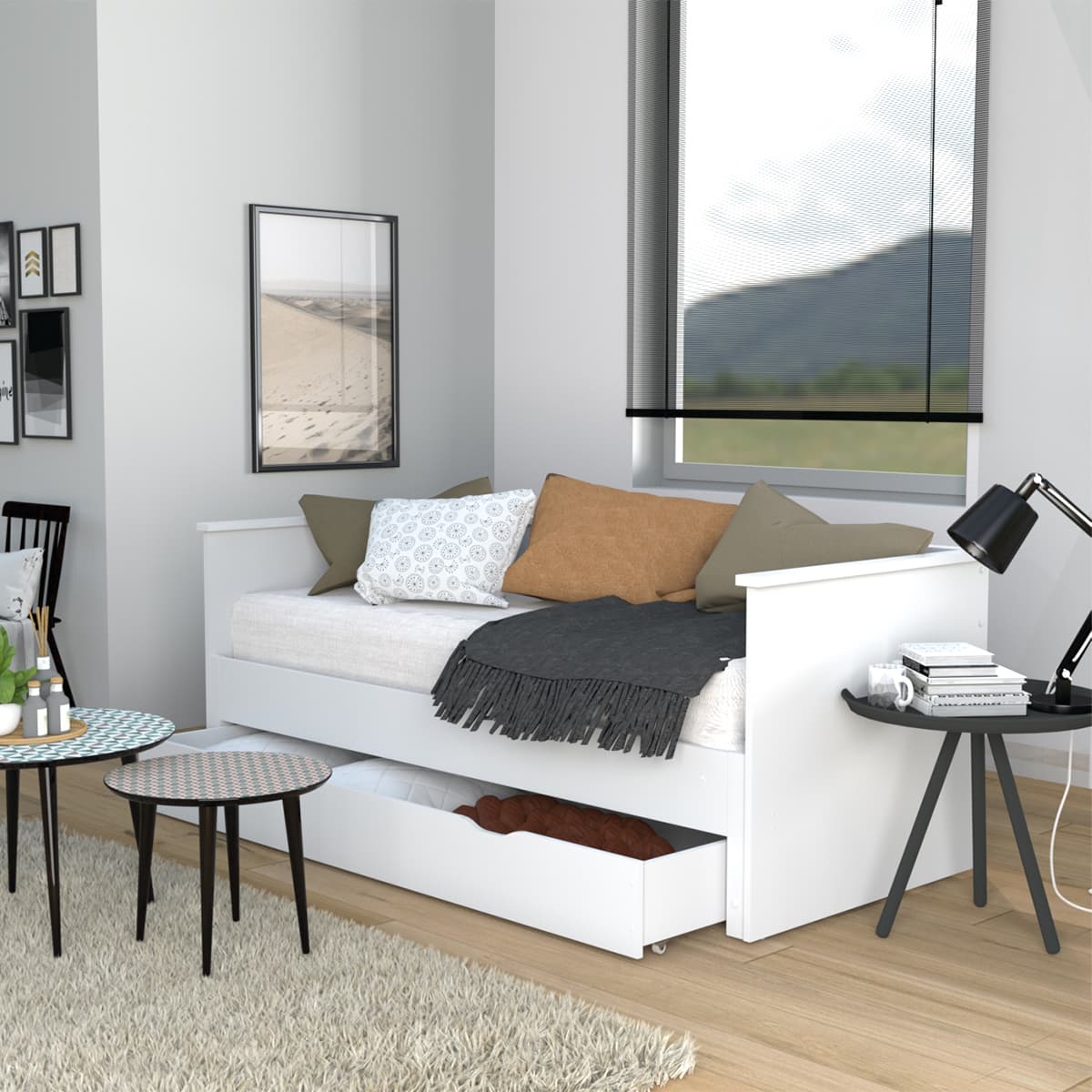 Lit banquette extensible 80x200 tiroir et sommiers inclus Alice Blanc