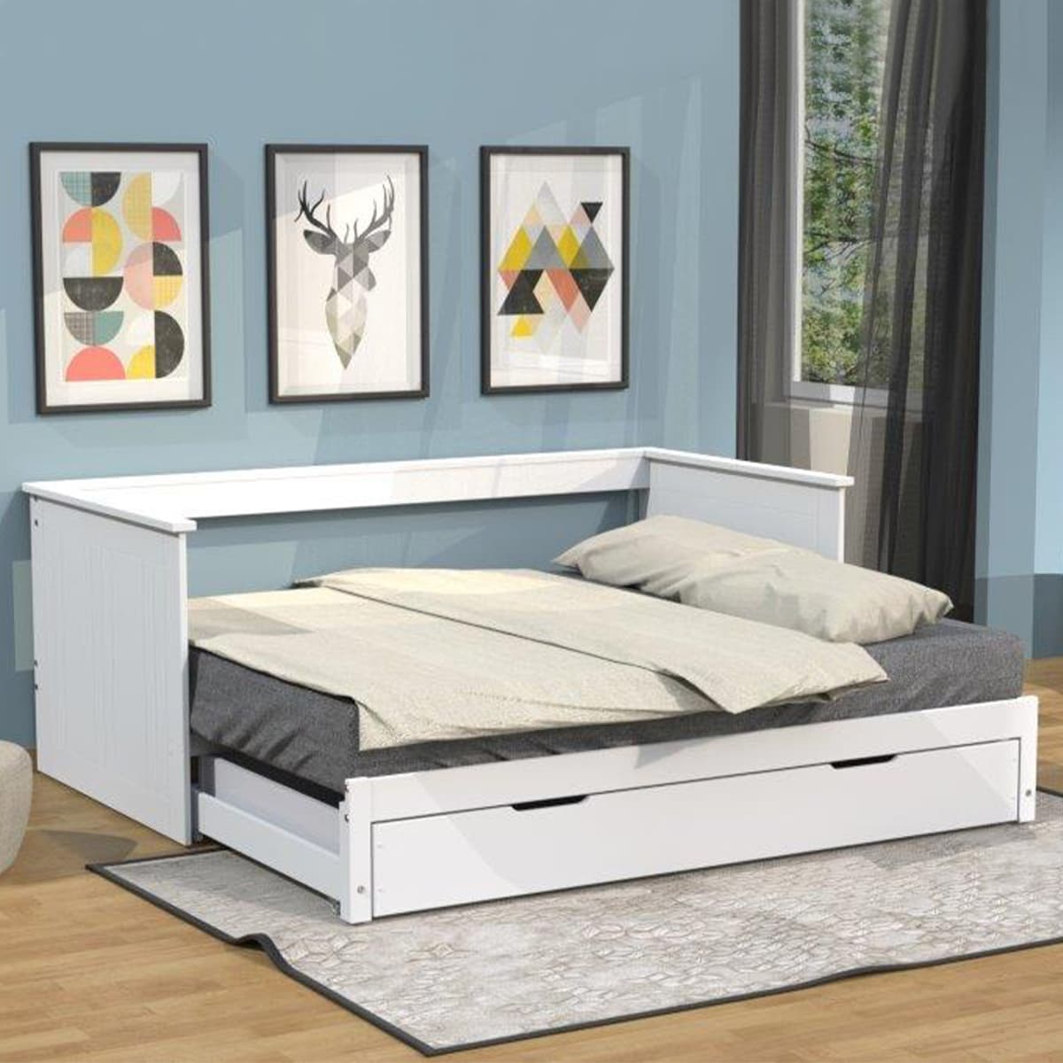 Lit banquette extensible 90x190 tiroir et sommiers inclus Alice Blanc