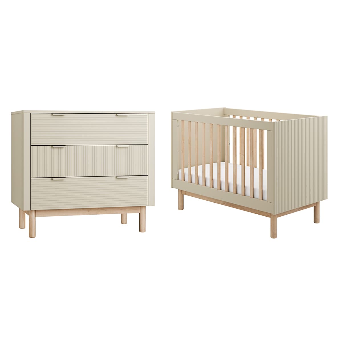 Lit évolutif 60x120 et commode 3 tiroirs Pinio Miloo Champagne