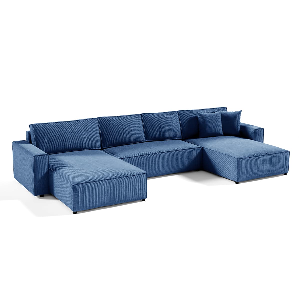 Canapé U 5 places convertible coffre Isaac velours côtelé Bleu