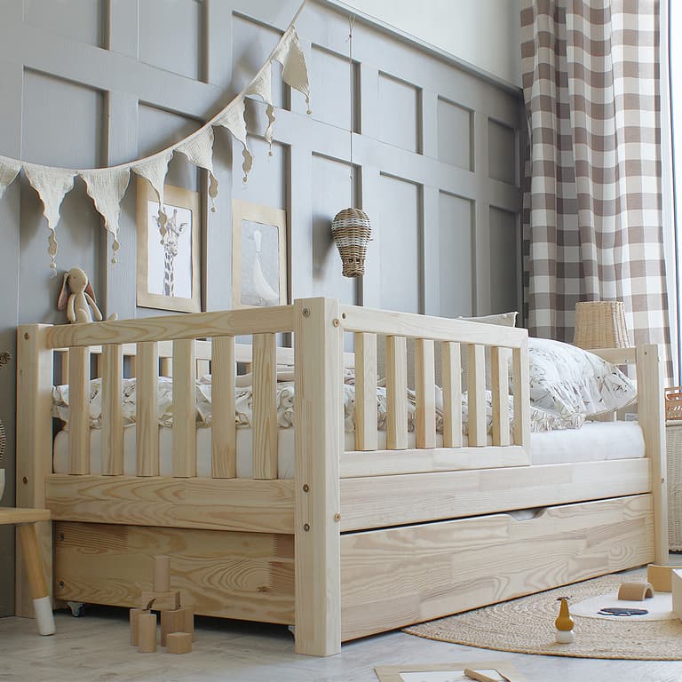 Lit 90x190 barrière sommier et tiroir inclus Agnès Bois