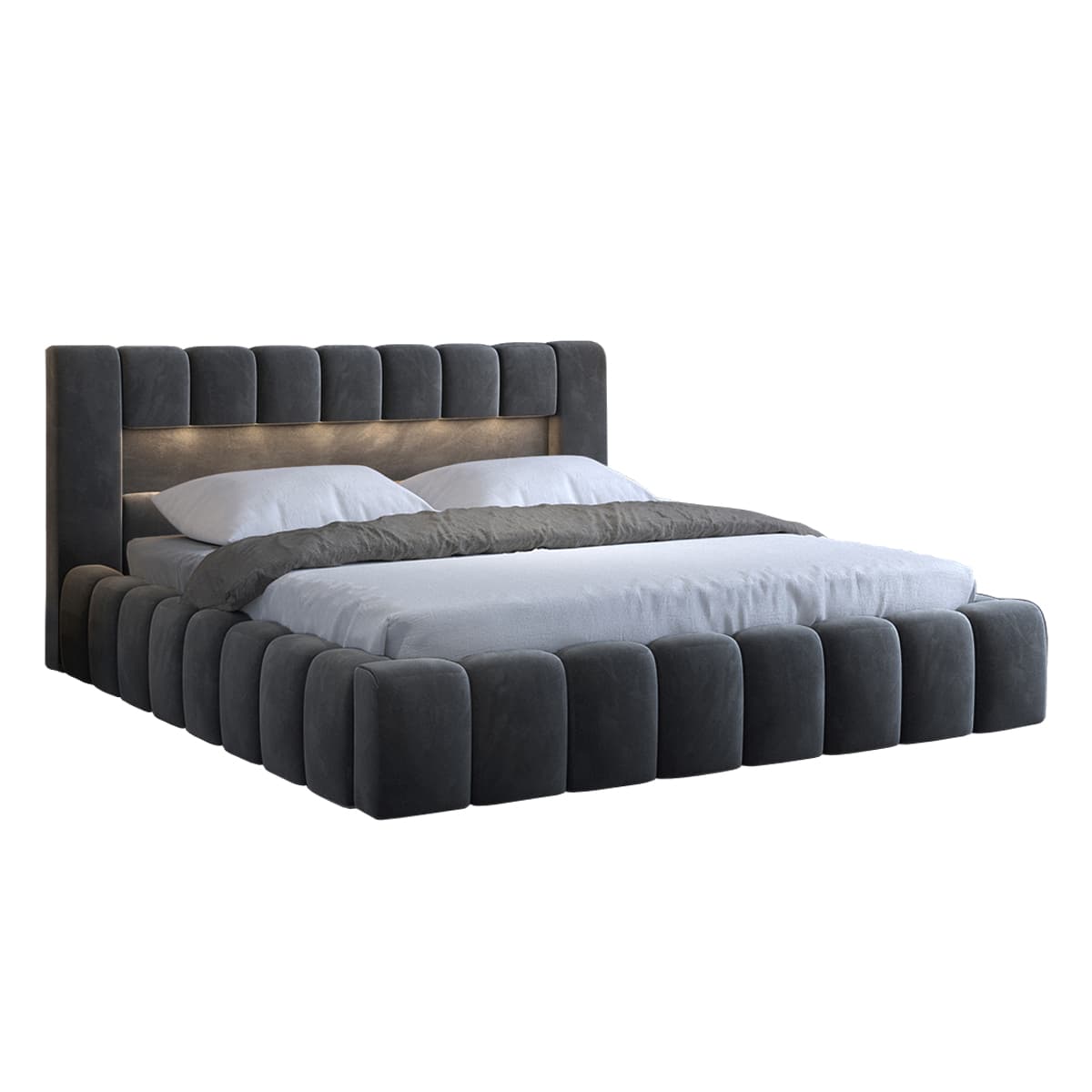 Lit coffre 180x200 sommier inclus Auria Velours Gris foncé
