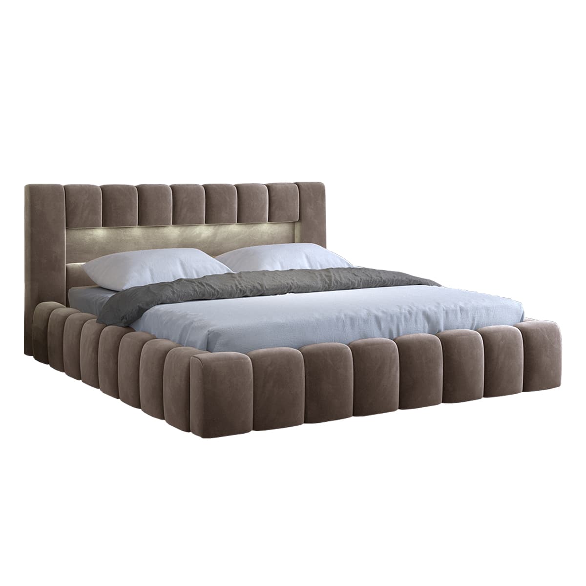 Lit coffre 160x200 sommier inclus Auria Velours Marron