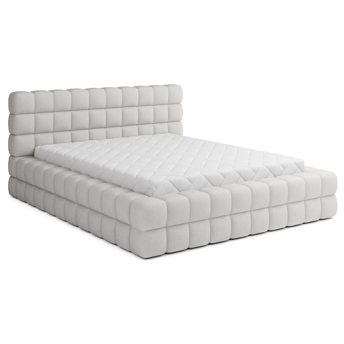 Lit coffre 180x200 sommier inclus Cloud tissu bouclette Blanc