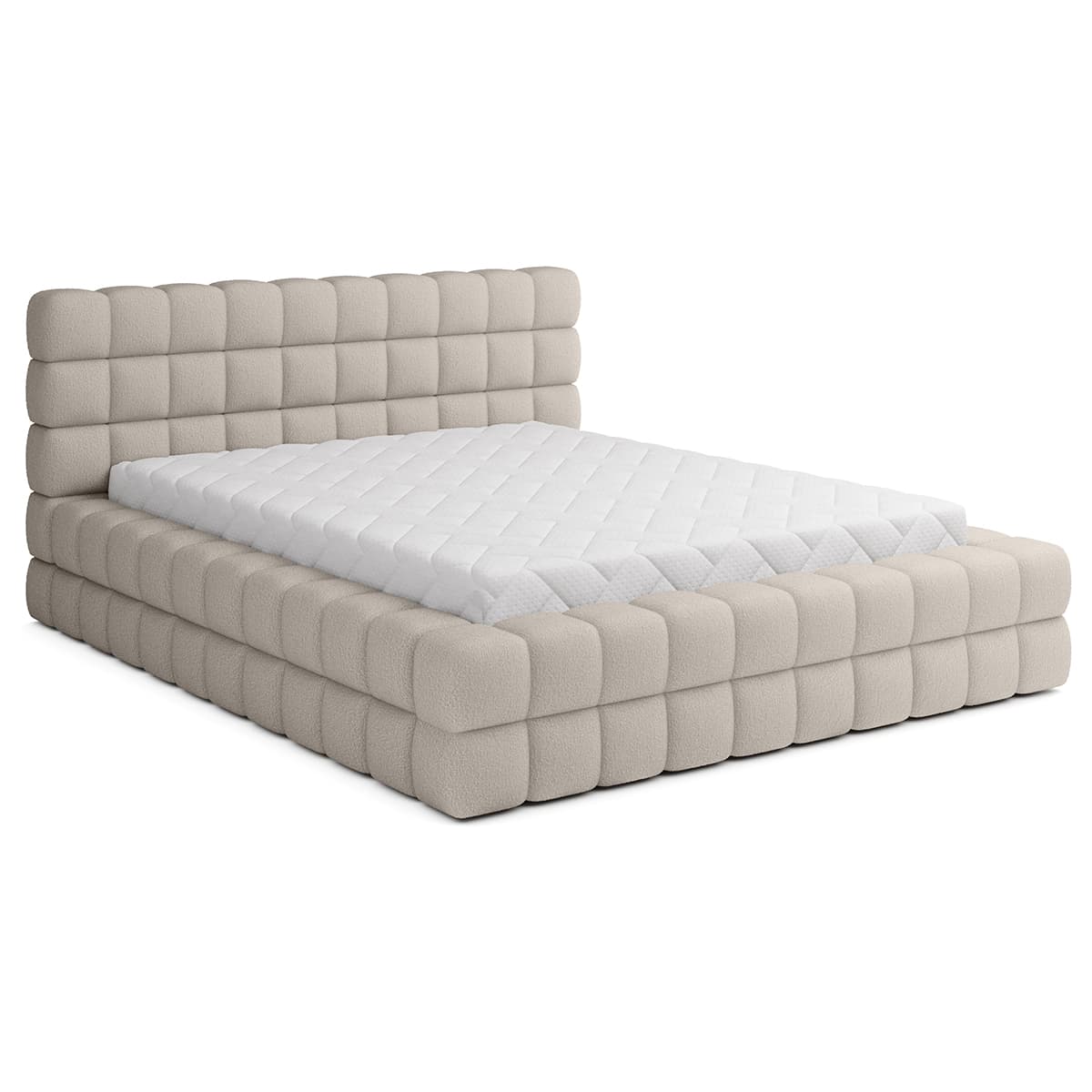 Lit coffre 180x200 sommier inclus Cloud tissu bouclette Beige