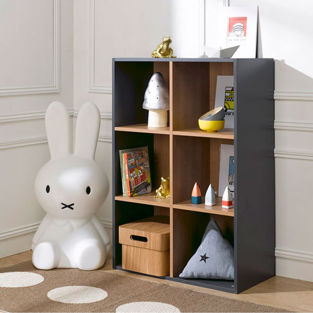 Bibliothèque enfant Junior Provence 6 cases - Gris