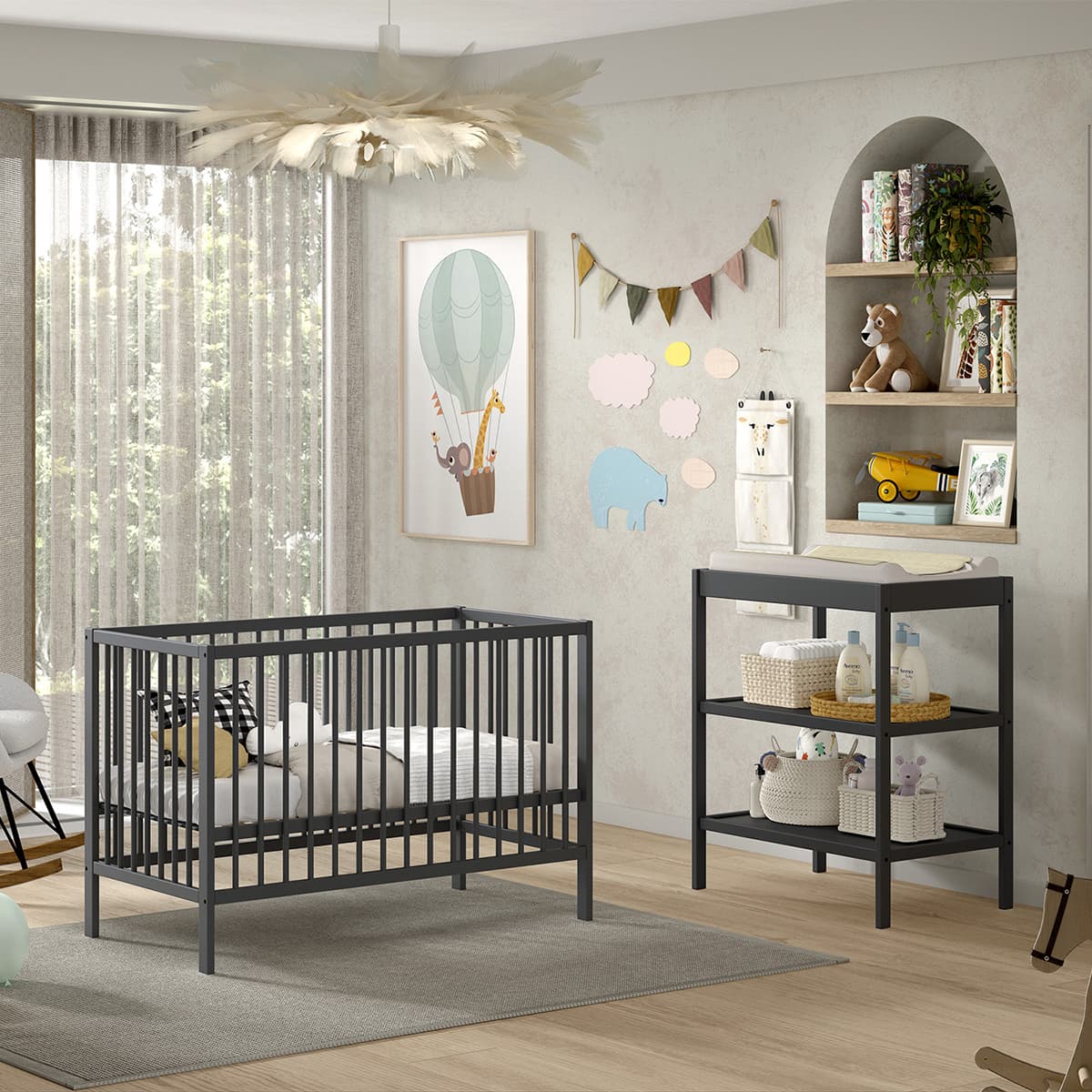 Lit bébé 60x120 et Table à langer Vipack Meryl Anthracite