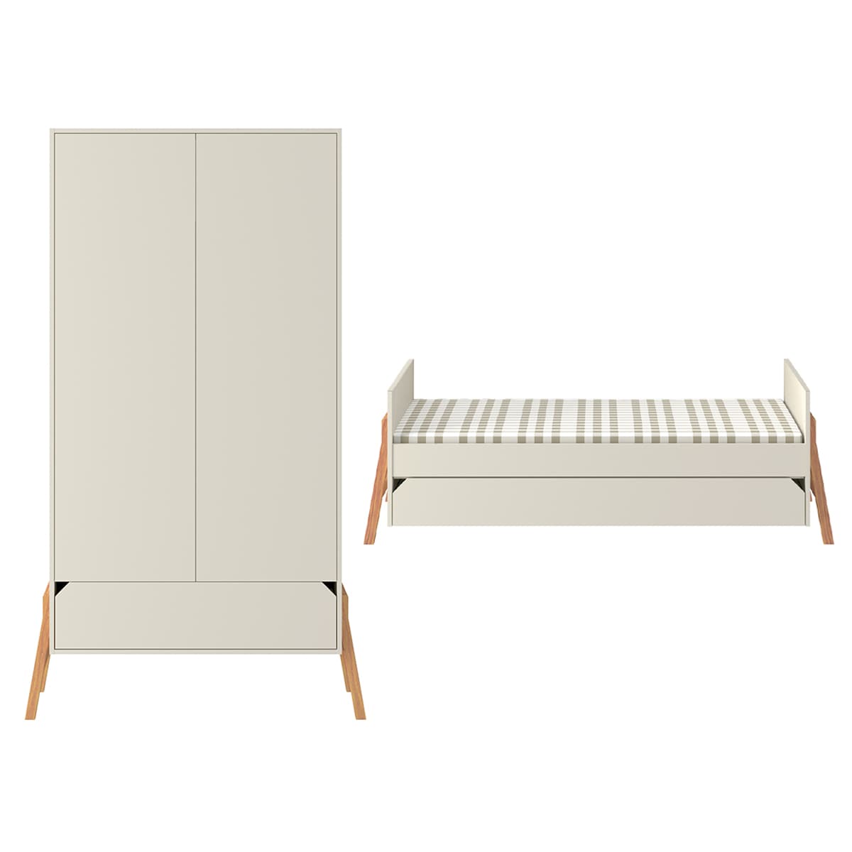 Lit évolutif 70x140 et armoire 2 portes Bellamy Lotta Cachemire