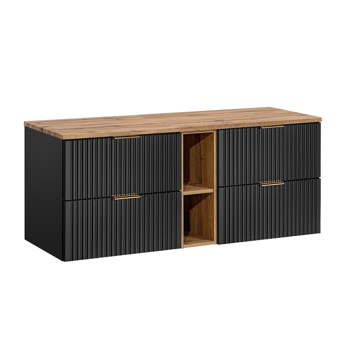 Meuble sous-vasque 140cm 2 niches Adriel Noir et Bois