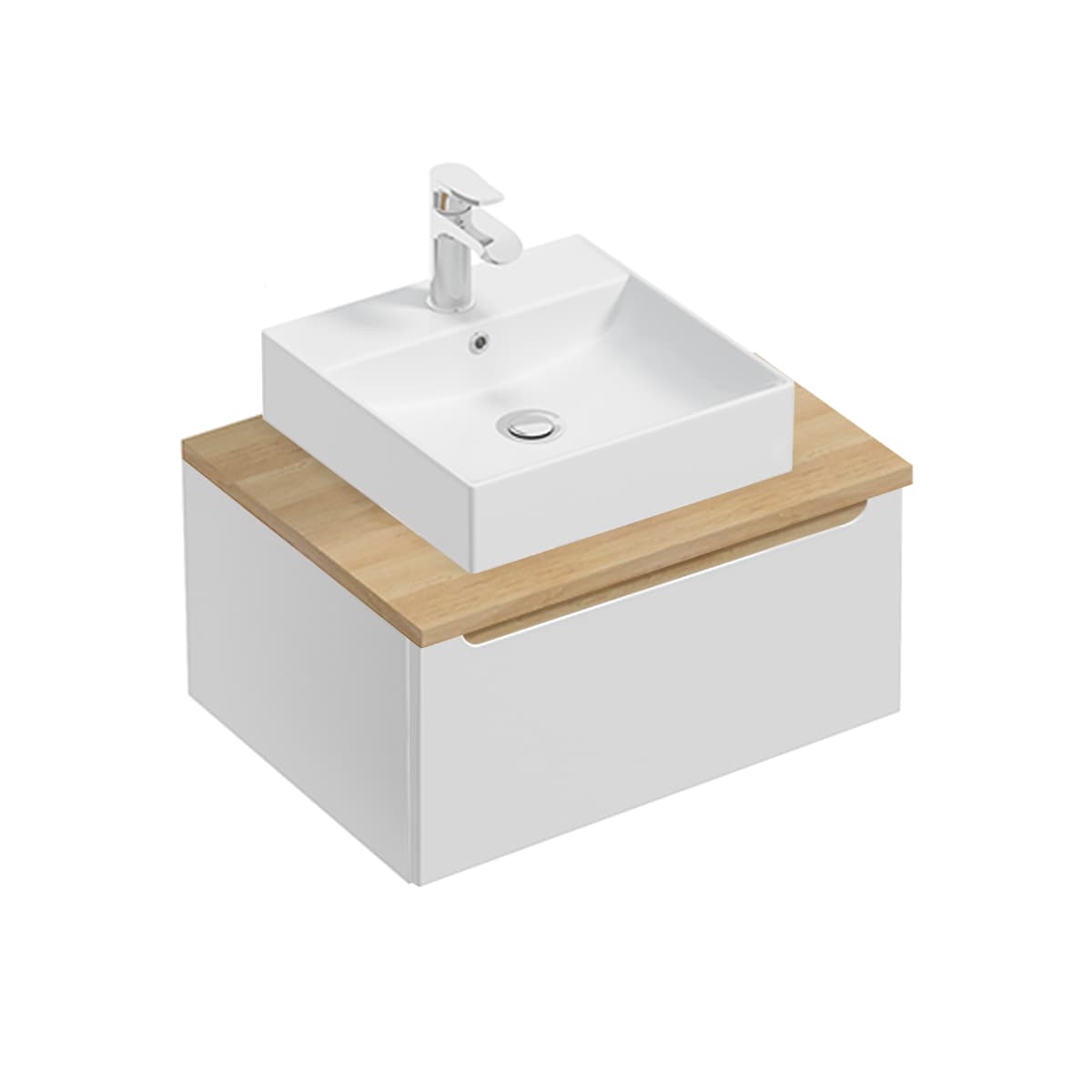Meuble simple vasque 60cm 1 tiroir Livia Blanc et Bois