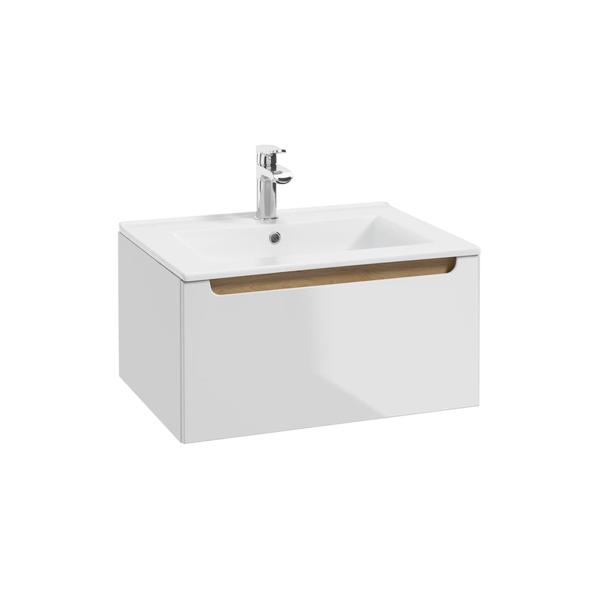 Meuble simple vasque encastrée 60cm 1 tiroir Livia Blanc et Bois