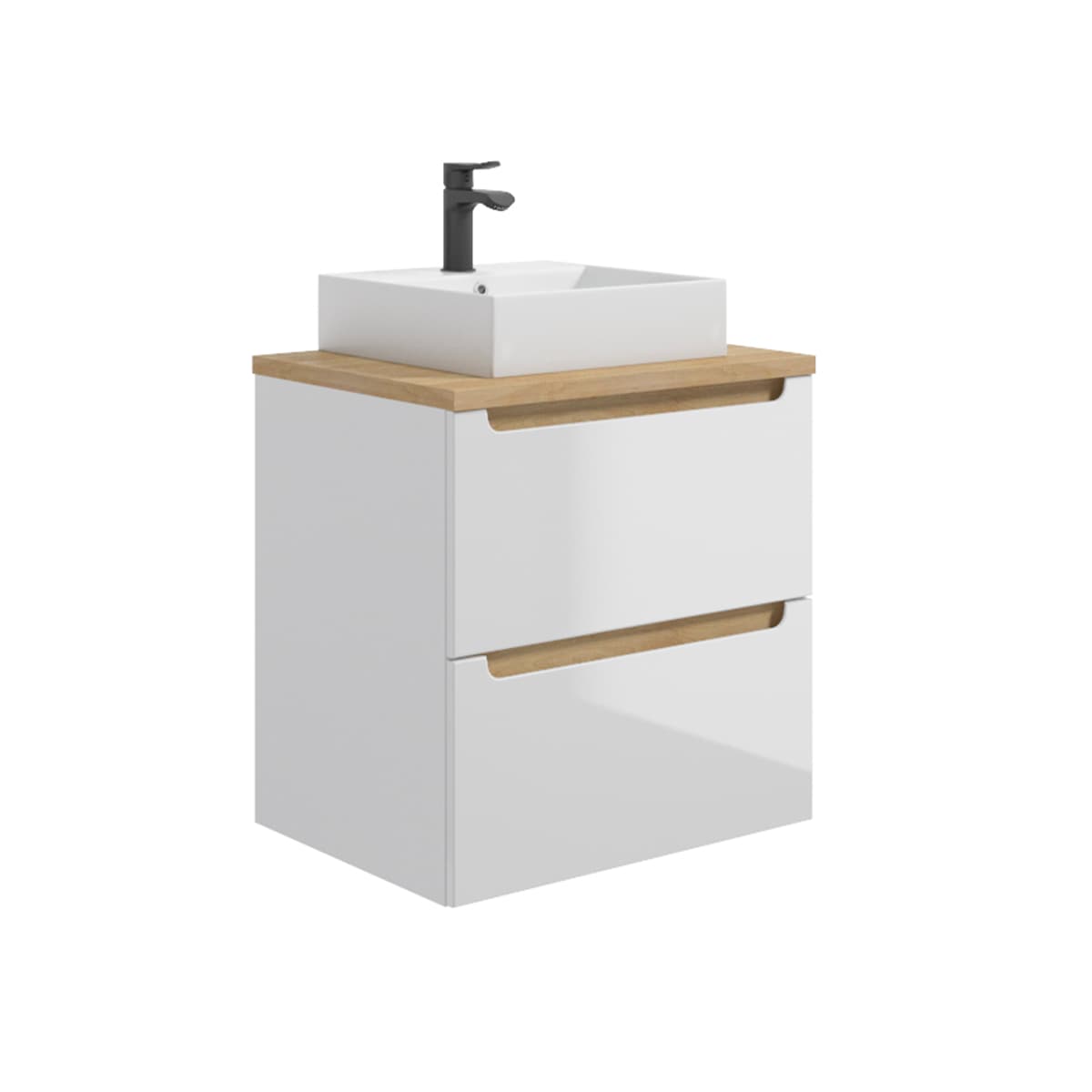 Meuble simple vasque 60cm 2 tiroirs Livia Blanc et Bois