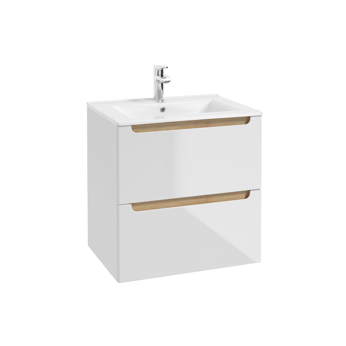 Meuble simple vasque encastrée 60cm 2 tiroirs Livia Blanc et Bois