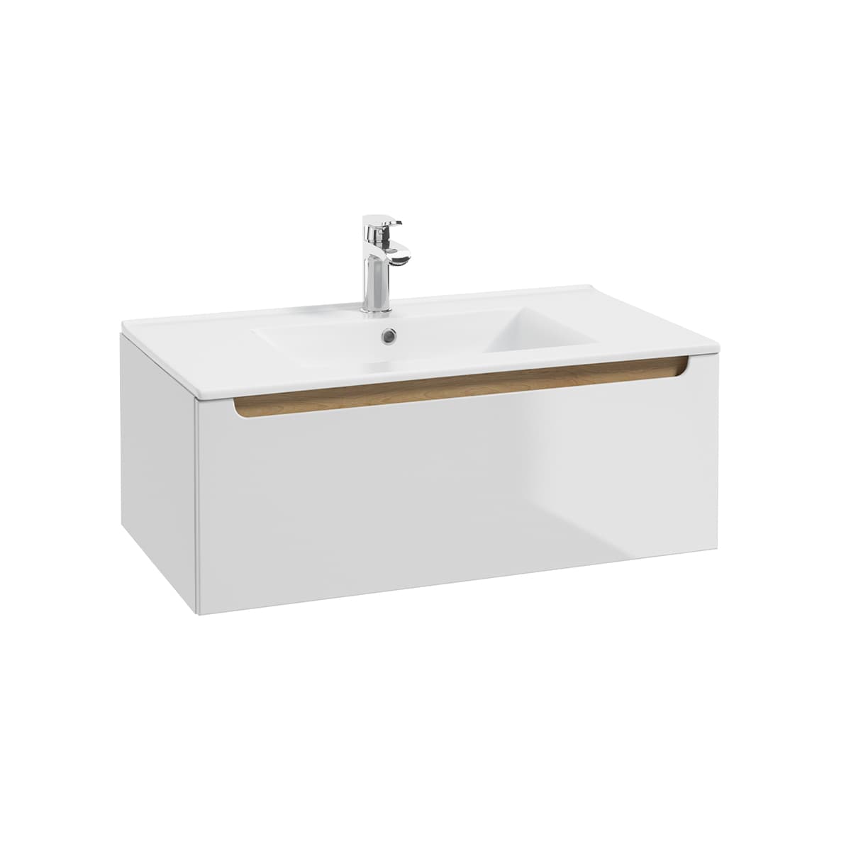 Meuble simple vasque encastrée 80cm 1 tiroir Livia Blanc et Bois